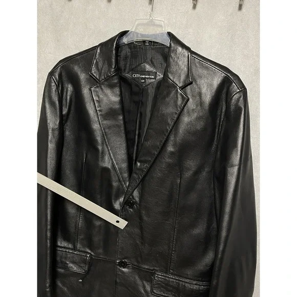 Jones New York Blazer Men 42R 44R Black City Leather Academia Casual Coat Luxury